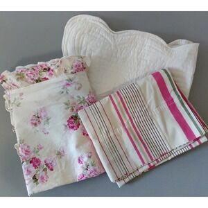 3 Vintage Pillowcases STANDARD Cottagecore Country Style Pink Ivory Cozy Prairie